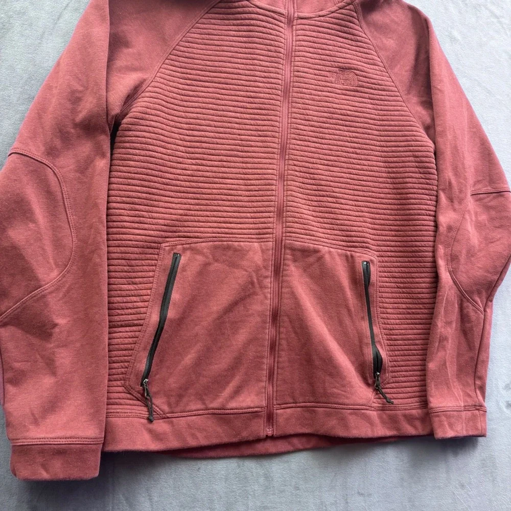 The North Face Mens Tech Full Zip Hoodie Burgundy Maroon Textured Jacket Medium